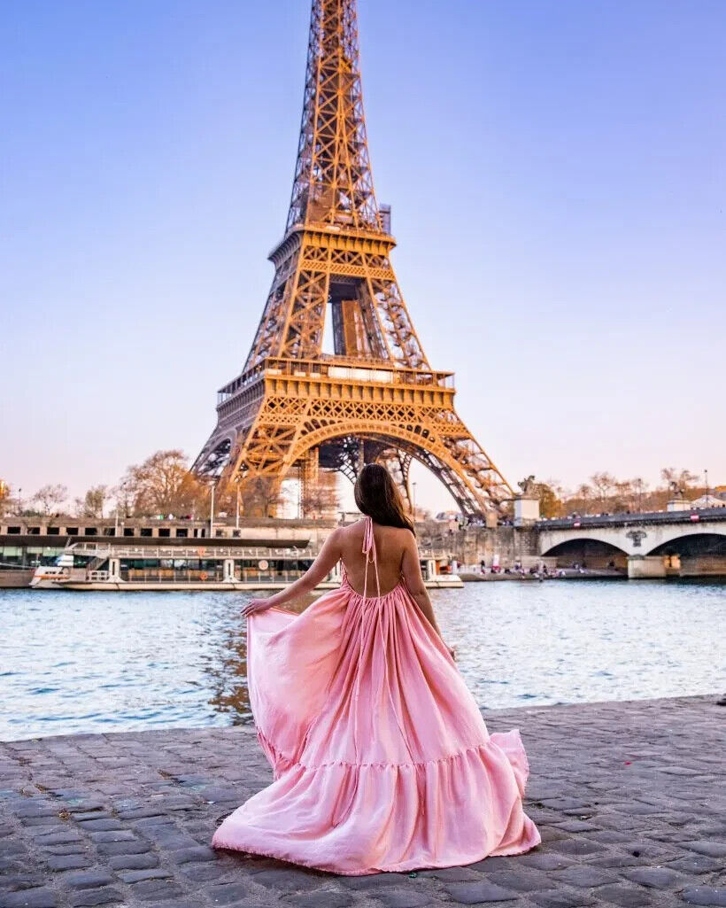 ❀ℳ's Gracy❀ Rose ×Eiffel Tower Dress Vintage Eiffel Tower Paris with pink roses